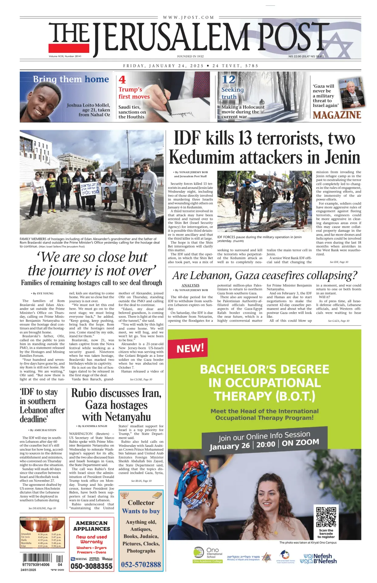 Prima-pagina-the jerusalem post-edizione-di-oggi-24-01-2025